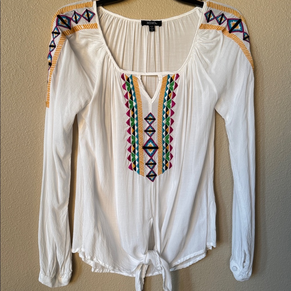 XOXO Front Tie Embroidery Top